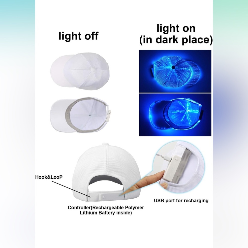 Fiber Optic Cap LED hat 7 Colors Luminous Glowing EDC Baseball Hats USB white - Picture 9 of 17